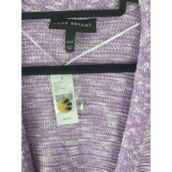 Lane Bryant Cardigan 14/16 Womens Plus Size Purple White Short Sleeve Button NWT - Picture 3 of 5